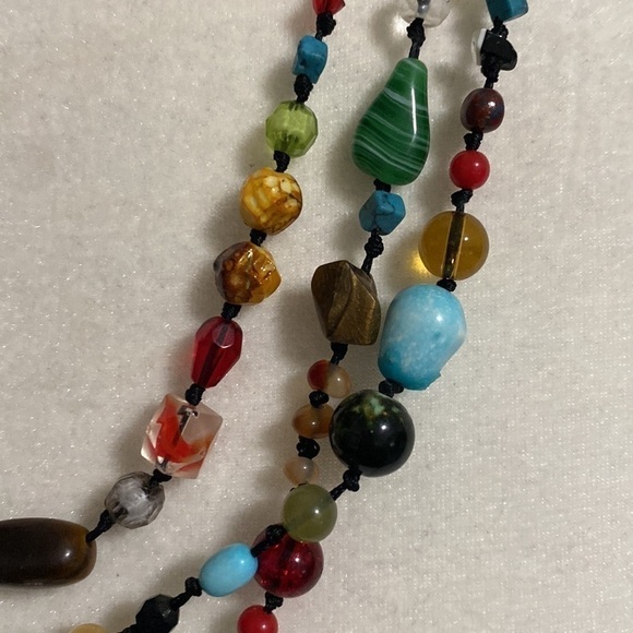 Colorful Artsy Bohemian Multicolored Beaded Knotted Long Necklace Festival - Picture 14 of 15